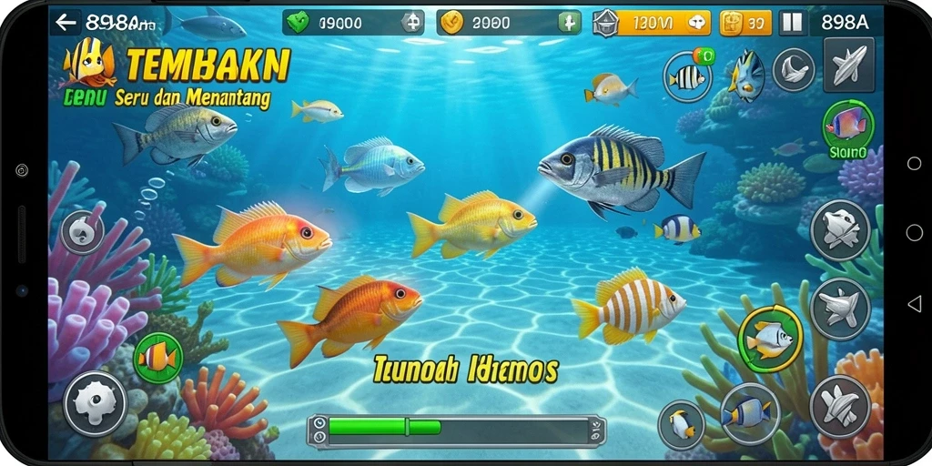 Tampilan gameplay seru dari 898A dengan aksi tembak ikan.