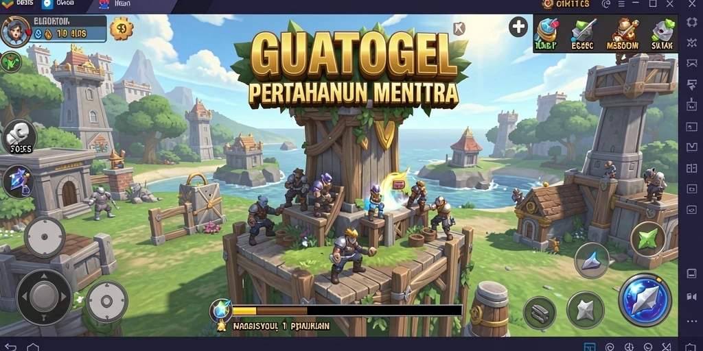 Tangkapan layar utama GUATOGEL menampilkan pertempuran seru Tower Defense.