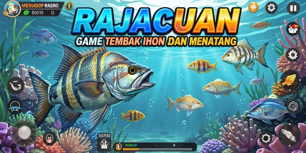 Screenshot gameplay RAJACUAN menampilkan aksi menembak ikan yang seru.