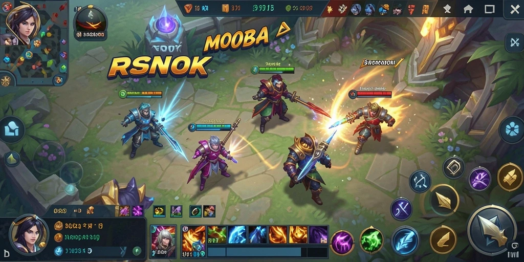 Tampilan gameplay seru dari RSNOK dengan aksi MOBA yang mendebarkan.